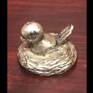 Silver Bird Figurine in Nest